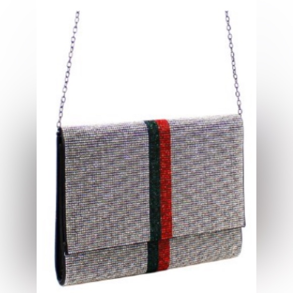 NWT Rhinestone Stripe Clutch Crossbody – Silver Faux Leather - Picture 3 of 3
